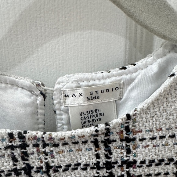 Max Studio Kids Black and White Checkered Kids Tweed Sleeveless Dress w Pockets - Picture 3 of 5